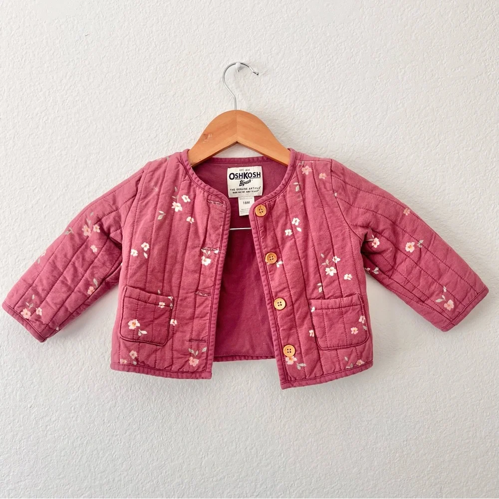 OshKosh B'gosh Mauve Pink Floral Boho Quilted Jacket Sz 18M